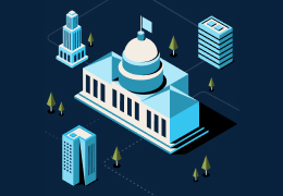 Government buildings on a navy background