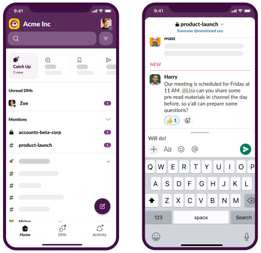 Slack UI Animation: Spend, sales and conversion rate are shared in Slack channel. Marketers react to insights and adjust ad spend.