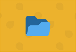 Graphic depicting a blue document folder on a yellow backdrop, symbolizing file sharing and storage management.