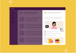 Digital graphic depicting a Slack canvas document open next to channel messages featuring a video thumbnail and interactive checklist.
