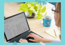 Person working on a data spreadsheet using a laptop device at a desk.