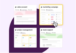 Graphic displaying four Slack channel template layouts for sales accounts, marketing campaigns, project management, and team support.